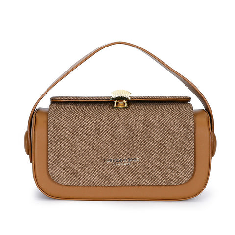 Faux PU Leather Top Handle Crossbody Shoulder Bag Handbag Brown