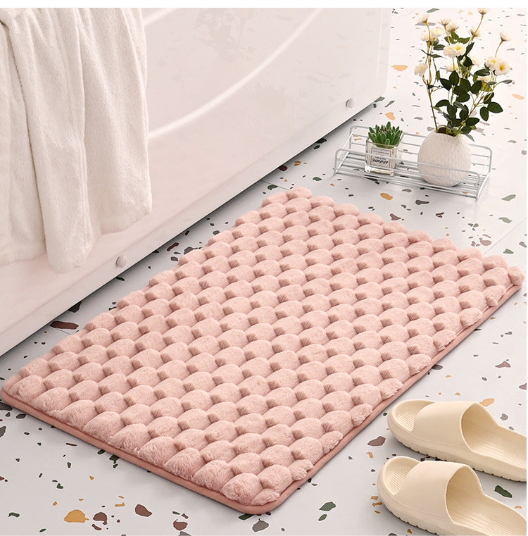 Cobblestone Memory Foam Bath Mat Absorbent Non Slip Pink 50 x 80cm