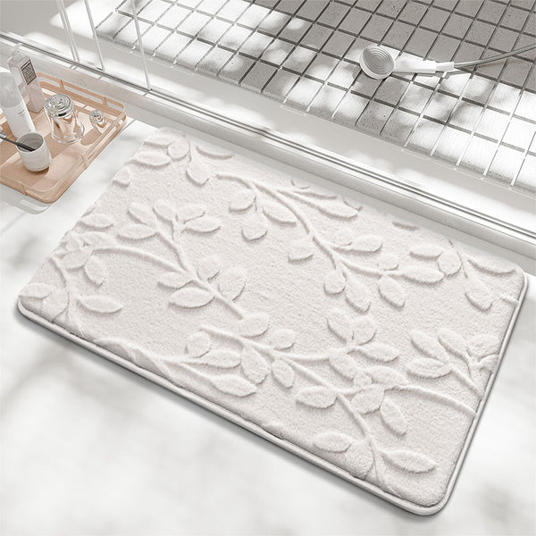 Embossed Leaf Bath Mat Bath Mat Absorbent Non Slip White 50 x 80cm