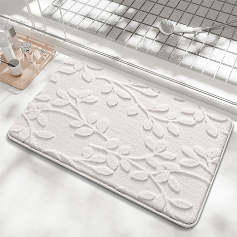 Embossed Leaf Bath Mat Bath Mat Absorbent Non Slip White 50 x 80cm