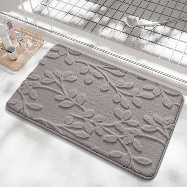 Embossed Leaf Bath Mat Bath Mat Absorbent Non Slip Light Grey 50 x 80cm