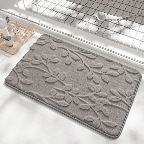 Embossed Leaf Bath Mat Bath Mat Absorbent Non Slip Light Grey 50 x 80cm