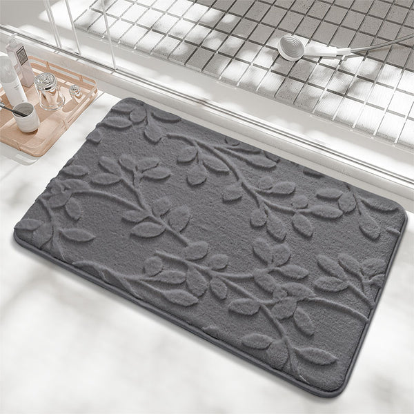 Embossed Leaf Bath Mat Bath Mat Absorbent Non Slip Dark Grey 50 x 80cm