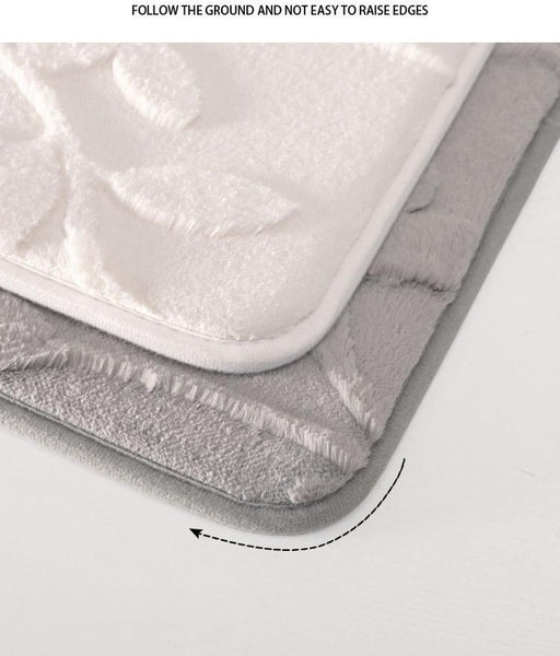 Embossed Leaf Bath Mat Bath Mat Absorbent Non Slip Dark Grey 50 x 80cm