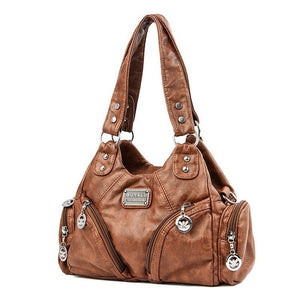 Faux PU Leather Hobo Crossbody Shoulder Bag Multi Pocket Brown
