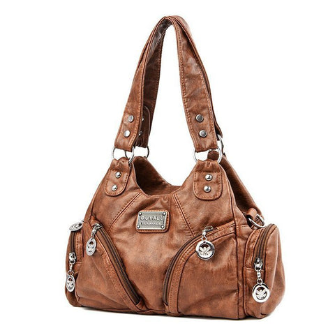 Faux PU Leather Hobo Crossbody Shoulder Bag Multi Pocket Brown