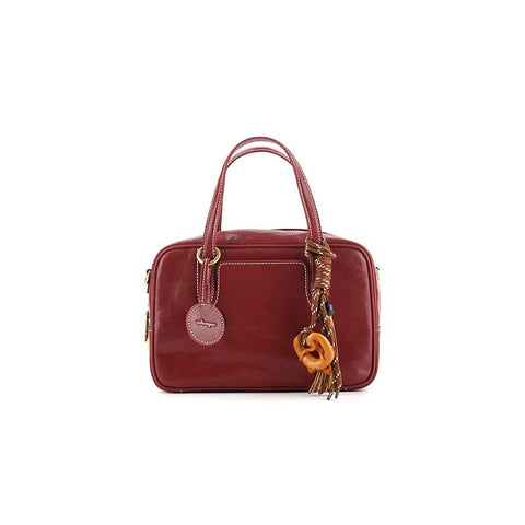 Genuine Split Leather Crossbody Shoulder Bowling Bag Top Handle Small Red