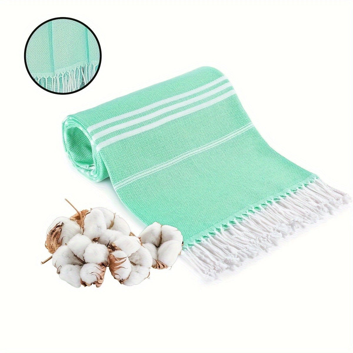 Cotton Striped Beach Towel Tassels Extra Large Absorbent 180 x 90cm Green