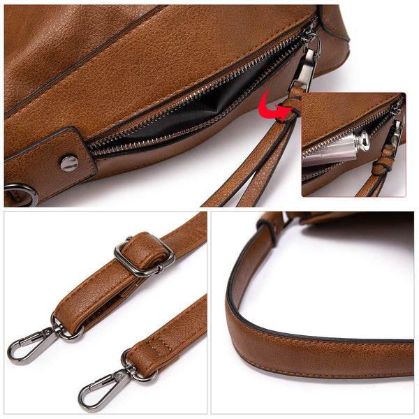 Faux PU Leather Crossbody Shoulder Large Bag Handbag Brown