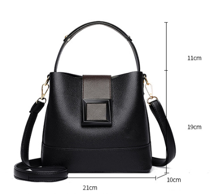 Faux PU Leather Crossbody Shoulder Bucket Bag Handbag Large Black