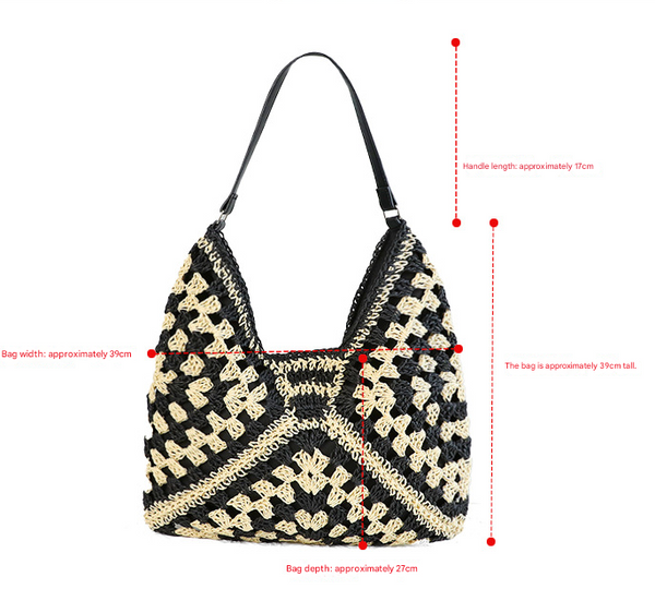 Stylish Woven Straw Look Shoulder Bag Handbag Beach Tote Khaki