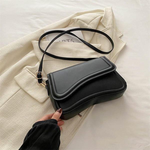 Faux PU Leather Crossbody Shoulder Bag Handbag Flap Closure Black