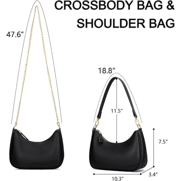 Faux PU Leather Underarm Hobo Crossbody Shoulder Bag Handbag Crescent Black