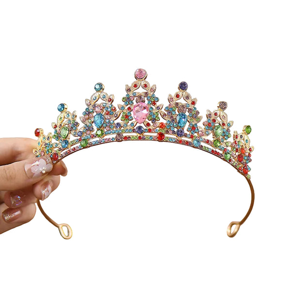 Tiara Crown Crystal Rhinestone Headpiece Dance Flower Girl Wedding 14cm Multi