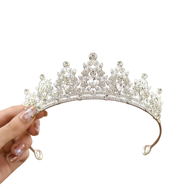 Tiara Crown Crystal Rhinestone Headpiece Dance Flower Girl Wedding 14cm Clear Silver