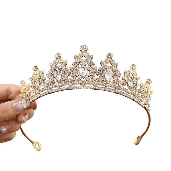 Tiara Crown Crystal Rhinestone Headpiece Dance Flower Girl Wedding 14cm Clear Gold