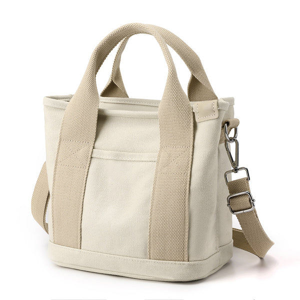 Canvas Tote Crossbody Lunch Bag Handbag Adjustable Strap Beige