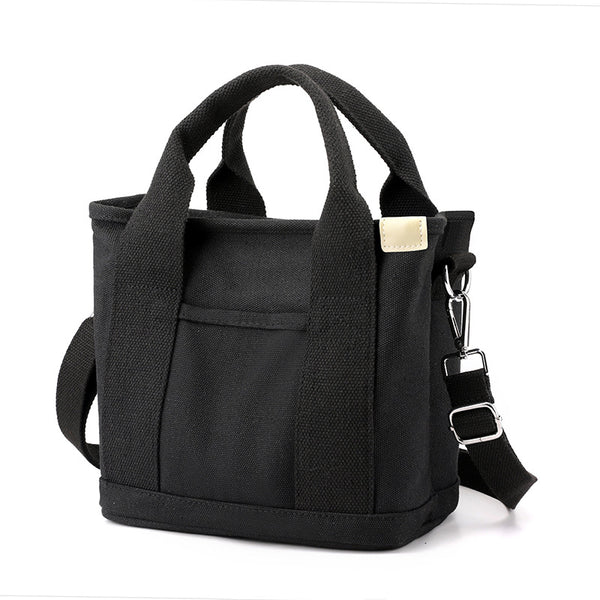 Canvas Tote Crossbody Lunch Bag Handbag Adjustable Strap Black