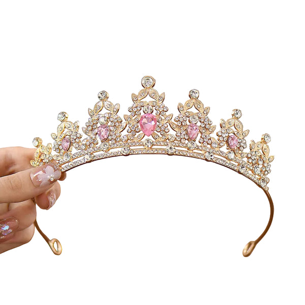 Tiara Crown Crystal Rhinestone Headpiece Dance Flower Girl Wedding 14cm Pink
