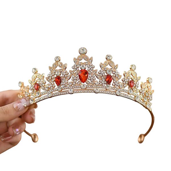 Tiara Crown Crystal Rhinestone Headpiece Dance Flower Girl Wedding 14cm Red