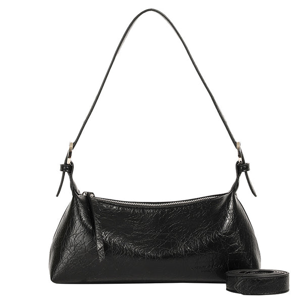 Faux PU Leather Underarm Shoulder Baguette Bag Crossbody Strap Black