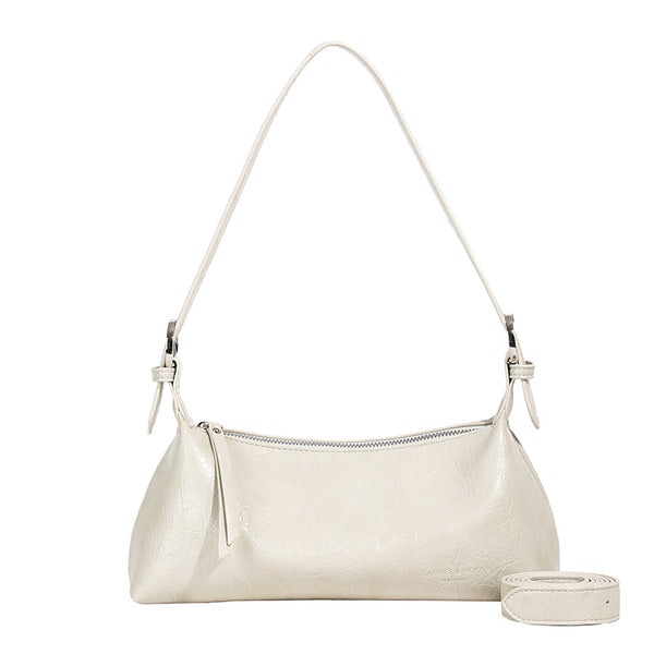 Faux PU Leather Underarm Shoulder Baguette Bag Crossbody Strap Beige