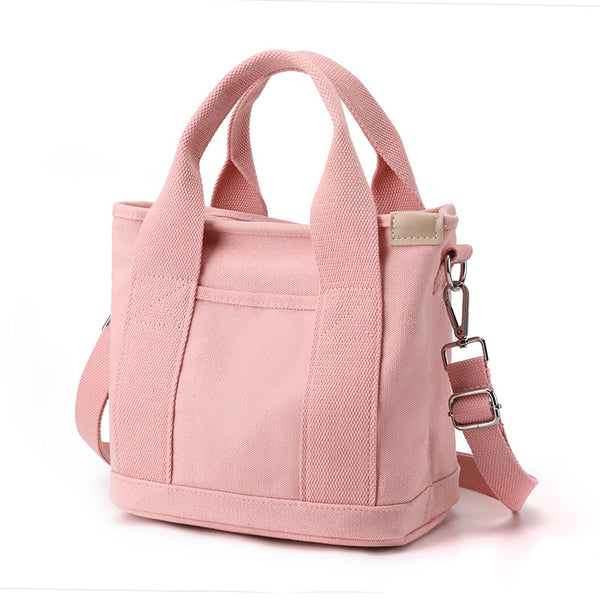 Canvas Tote Crossbody Lunch Bag Handbag Adjustable Strap Pink