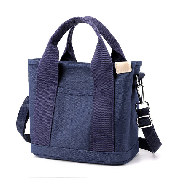Canvas Tote Crossbody Lunch Bag Handbag Adjustable Strap Navy Blue