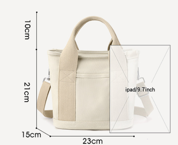 Canvas Tote Crossbody Lunch Bag Handbag Adjustable Strap Navy Blue