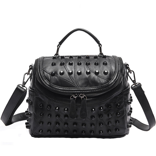 Faux PU Leather Studded Crossbody Shoulder Bag Handbag Black