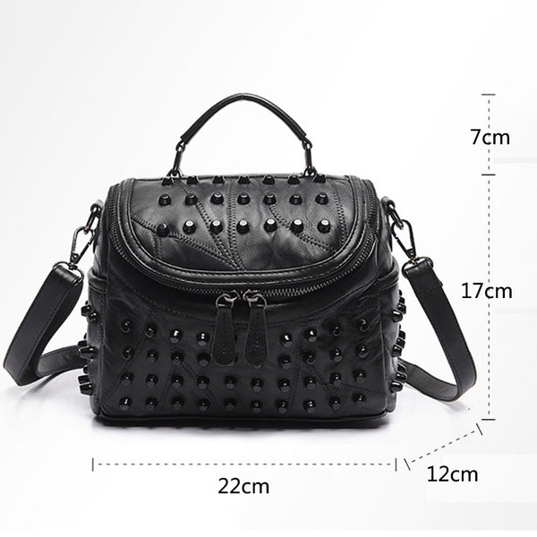 Faux PU Leather Studded Crossbody Shoulder Bag Handbag Black