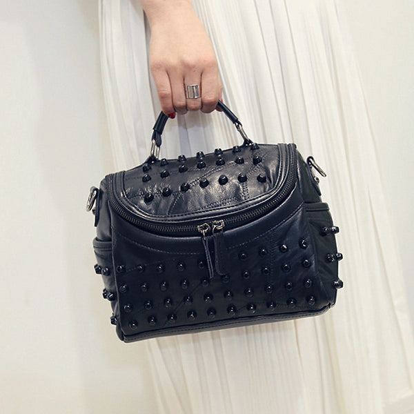 Faux PU Leather Studded Crossbody Shoulder Bag Handbag Black