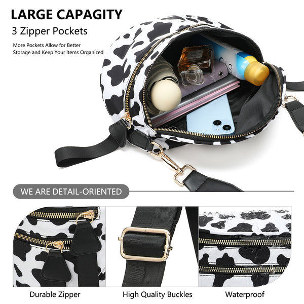 Fabric Checkered Crescent Sling Crossbody Purse Bag Handbag Wide Strap Black