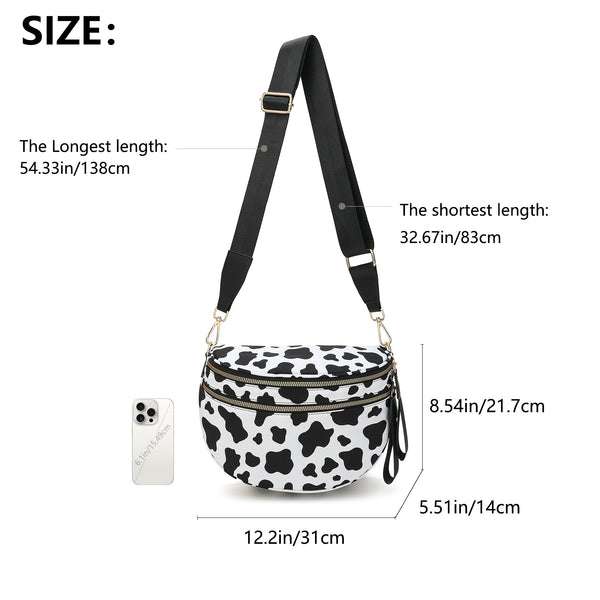 Fabric Checkered Crescent Sling Crossbody Purse Bag Handbag Wide Strap Beige