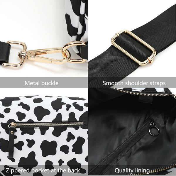 Fabric Checkered Crescent Sling Crossbody Purse Bag Handbag Wide Strap Beige