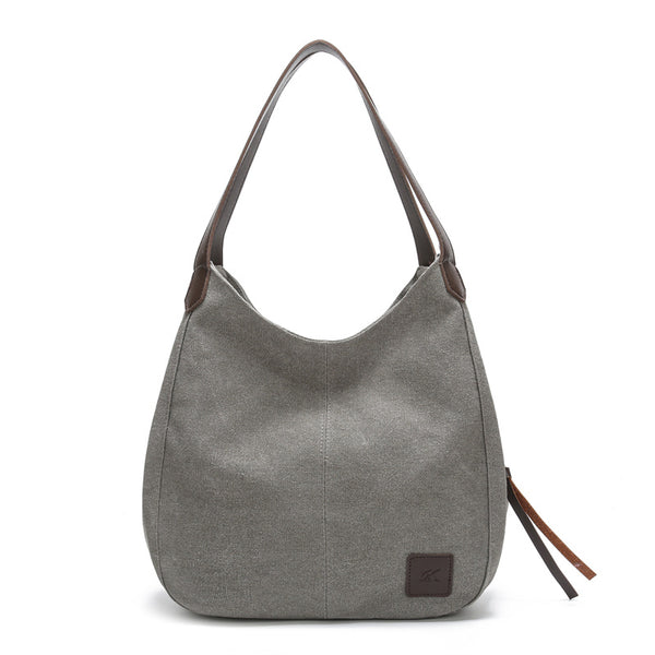 Canvas Hobo Shoulder Womens Bag Handbag Multi Pocket Grey
