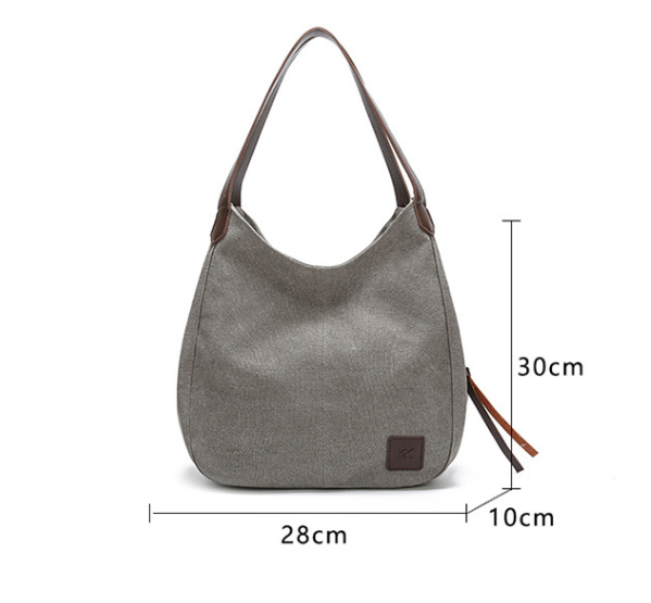 Canvas Hobo Shoulder Womens Bag Handbag Multi Pocket Grey