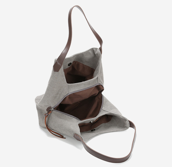 Canvas Hobo Shoulder Womens Bag Handbag Multi Pocket Grey