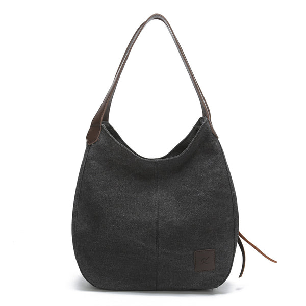 Canvas Hobo Shoulder Womens Bag Handbag Multi Pocket Black