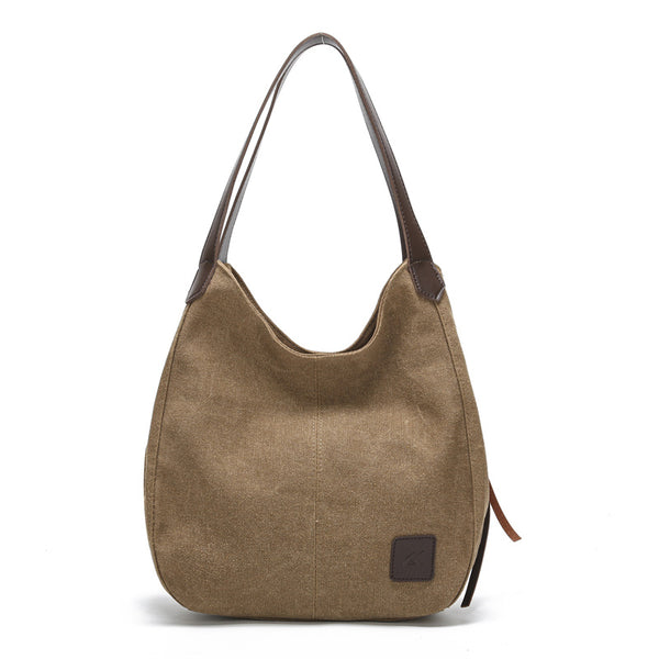Canvas Hobo Shoulder Womens Bag Handbag Multi Pocket Coffee Brown