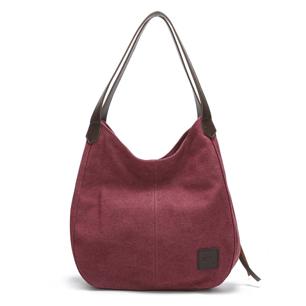 Canvas Hobo Shoulder Womens Bag Handbag Multi Pocket Purple
