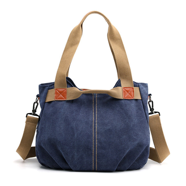 Retro Style Canvas Tote Crossbody Shoulder Womens Bag Handbag Dark Blue