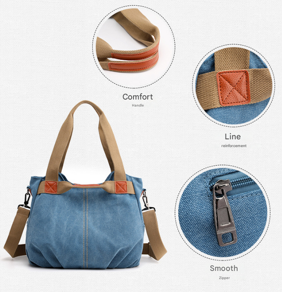 Retro Style Canvas Tote Crossbody Shoulder Womens Bag Handbag Dark Blue