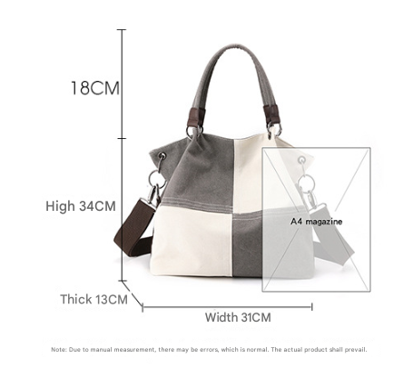 Two Tone Canvas Patchwork Crossbody Tote Shoulder Womens Bag Handbag Red