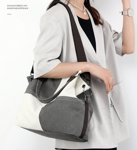 Two Tone Canvas Patchwork Crossbody Tote Shoulder Womens Bag Handbag Red