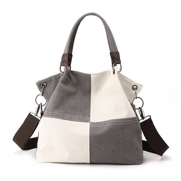 Two Tone Canvas Patchwork Crossbody Tote Shoulder Womens Bag Handbag Grey