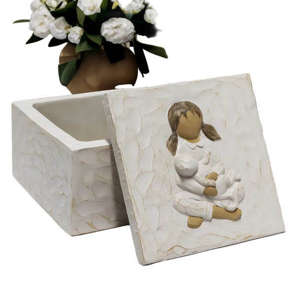 Child Hugging Cat Resin Pet Urn Memorial Cremation Ashes Keepsake Box