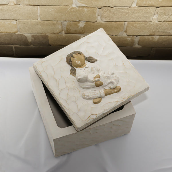 Child Hugging Cat Resin Pet Urn Memorial Cremation Ashes Keepsake Box