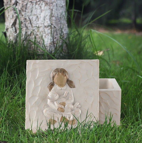 Child Hugging Cat Resin Pet Urn Memorial Cremation Ashes Keepsake Box