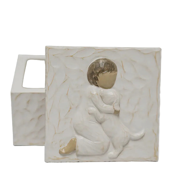 Child Hugging Dog Resin Pet Urn Memorial Cremation Ashes Keepsake Box